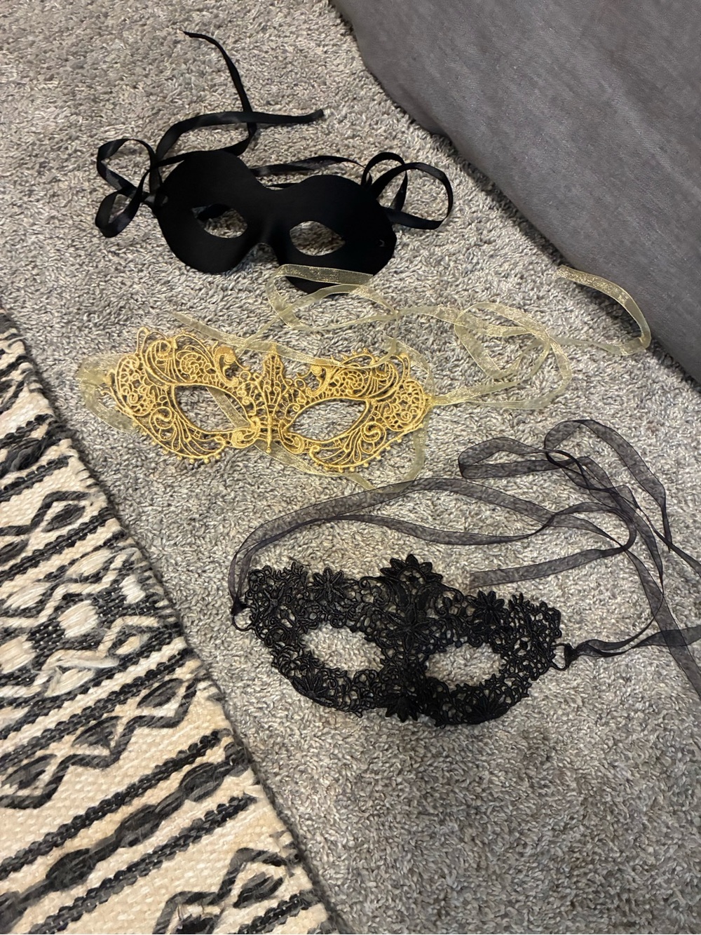 Masquerade Eye Mask Set - Black & Gold Lace Masks (3)
